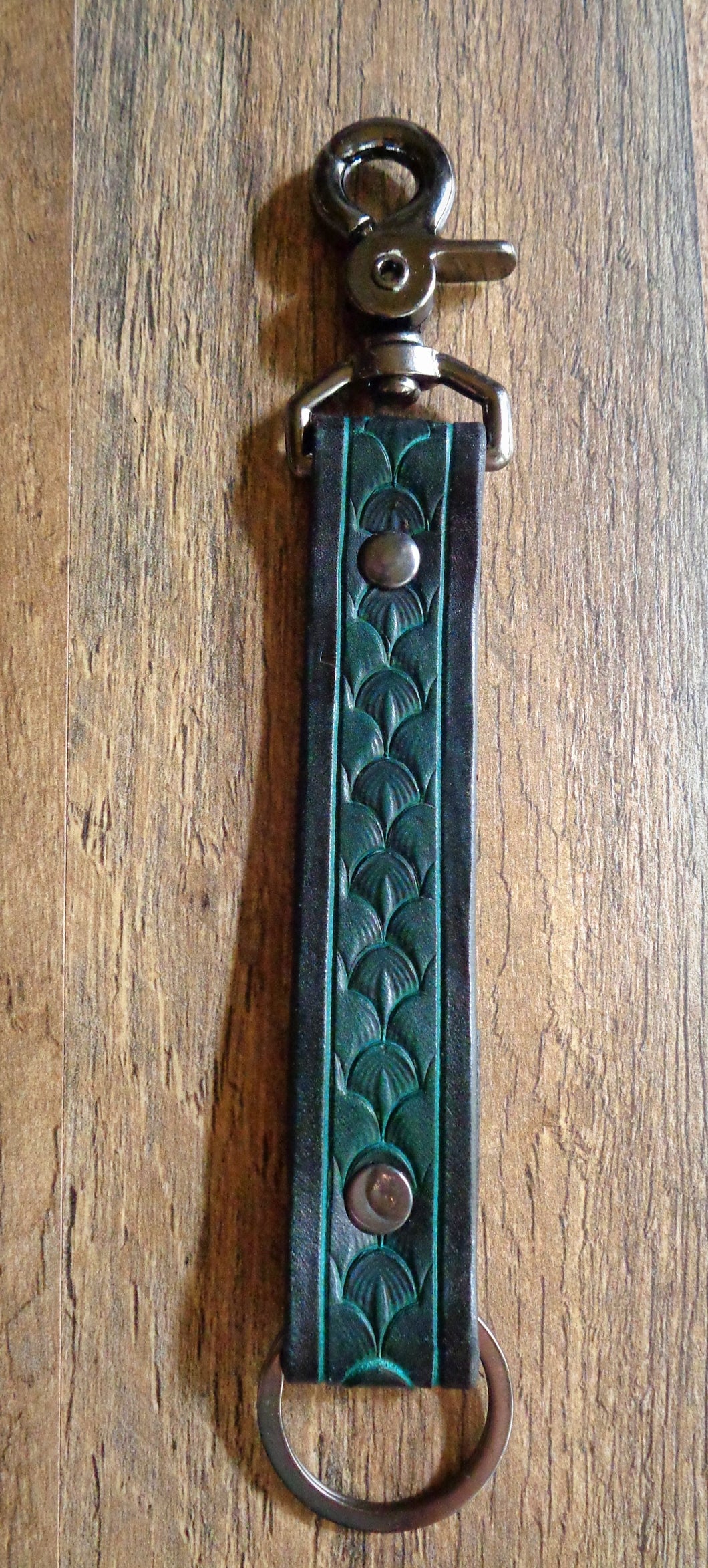 Green Scale Leather Key Clip