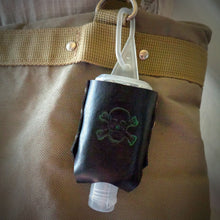 Load image into Gallery viewer, Green Skull and Crossbones Leather Hand Sanitizer Holder