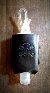 Green Skull and Crossbones Leather Hand Sanitizer Holder
