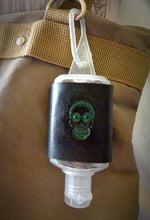 Load image into Gallery viewer, Green Sugar Skull Leather Hand Sanitizer Holder
