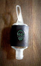 Load image into Gallery viewer, Green Sugar Skull Leather Hand Sanitizer Holder