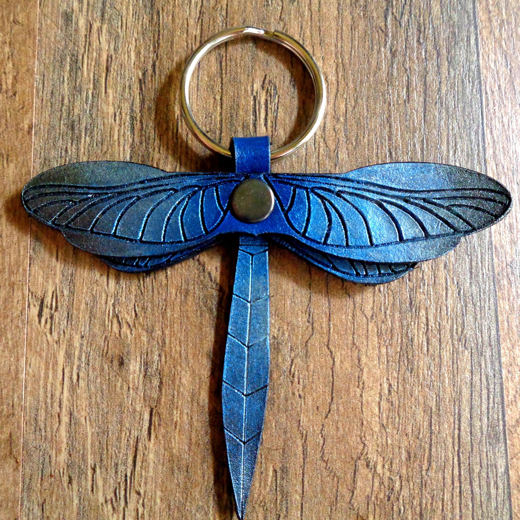 Blue and Silver Leather Dragonfly Key Fob