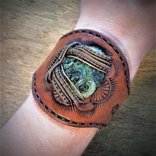 Load image into Gallery viewer, Wire Wrapped Kambaba Jasper Tooled Leather Cuff