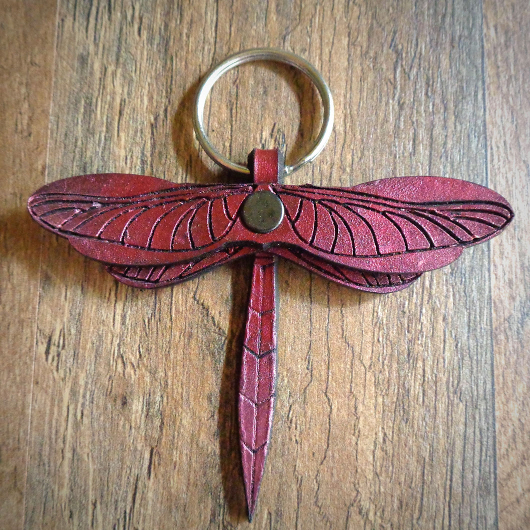 Pink Leather Dragonfly Key Fob