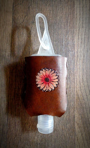 Pink Daisy Leather Hand Sanitizer Holder