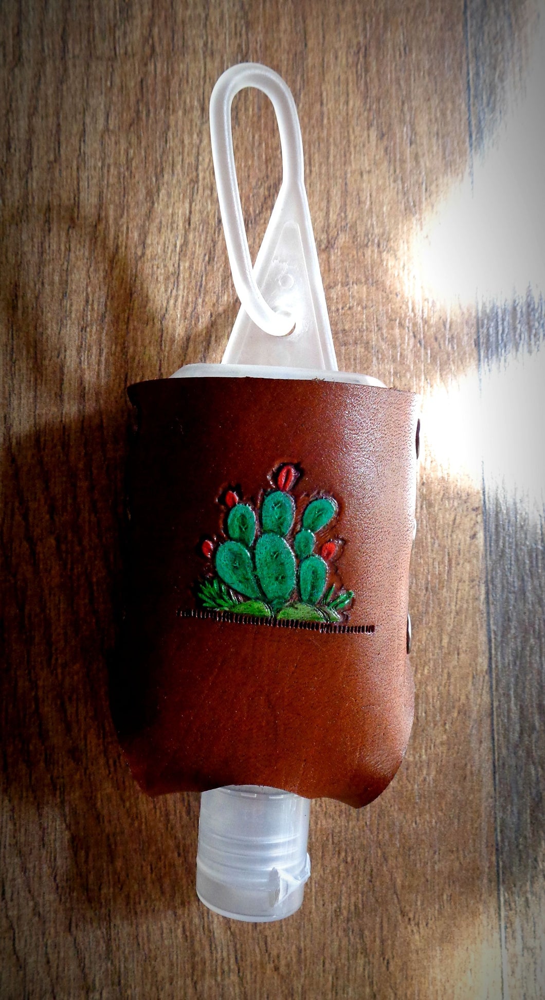 Prickly Pear Cactus Leather Hand Sanitizer Holder