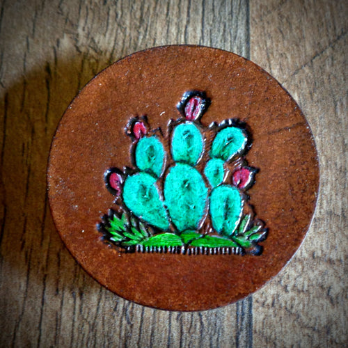 Hand Tooled Leather Prickly Pear Cactus Phone Grip