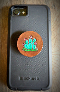 Hand Tooled Leather Prickly Pear Cactus Phone Grip