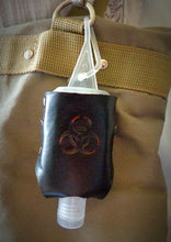 Load image into Gallery viewer, Red Biohazard Leather Hand Sanitizer Holder