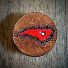 Load image into Gallery viewer, Hand Tooled Leather Red North Carolina Phone Grip