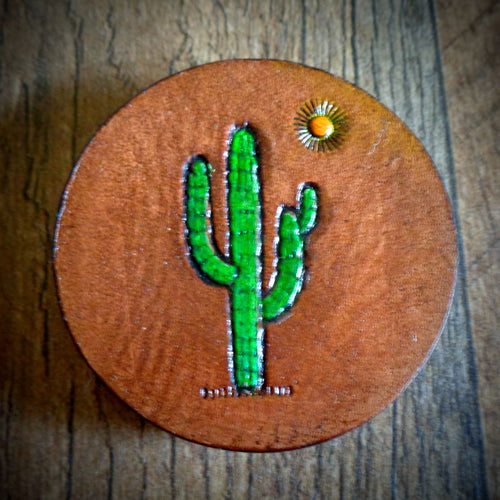 Hand Tooled Leather Saguaro Cactus Phone Grip