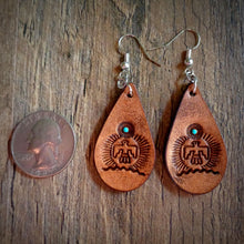 Load image into Gallery viewer, Hand Tooled Leather Thunderbird Petite Tear Drop Earrings
