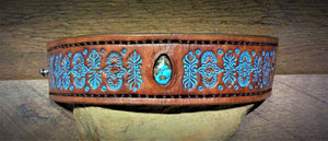 Hand Tooled Leather Cuff with Stormy Mountain Turquoise Inlay