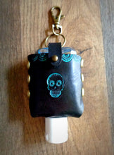 Load image into Gallery viewer, Turquoise Sugar Skull Leather Hand Sanitizer Case
