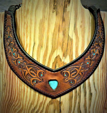 Load image into Gallery viewer, Hand Tooled Moorish Inspired Vintage Kingman Turquoise Inlay Leather Torc Necklace