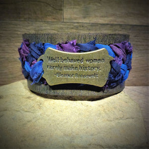 "Well Behaved Women..." Purple and Blue Sari Ribbon Braided Leather Cuff