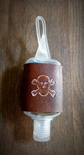 Load image into Gallery viewer, Skull and Crossbones Leather Hand Sanitzer Holder
