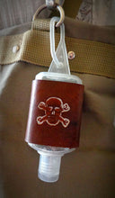 Load image into Gallery viewer, Skull and Crossbones Leather Hand Sanitzer Holder