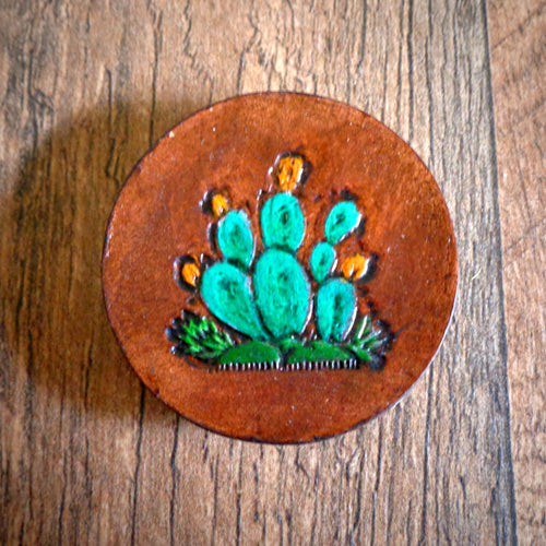 Hand Tooled Leather Prickly Pear Cactus Phone Grip