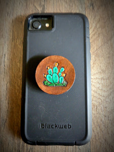 Hand Tooled Leather Prickly Pear Cactus Phone Grip